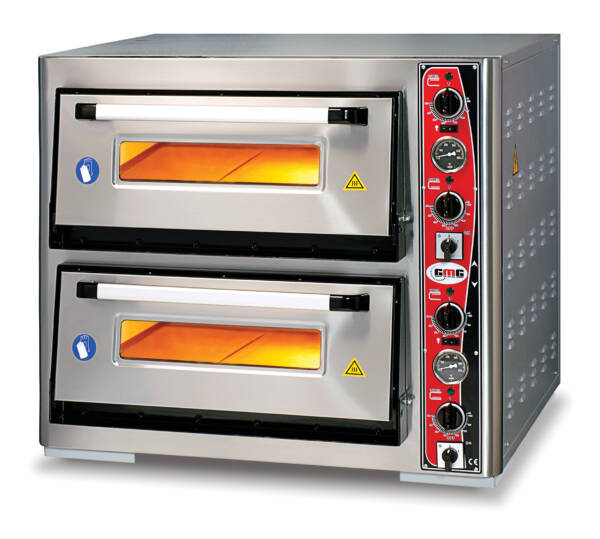 GMG - Pizzaofen PF70105 DE mit Thermometer elektrisch - 6+6x Ø34cm | 15 kW | 400V - Edelstahl 2 Backkammern